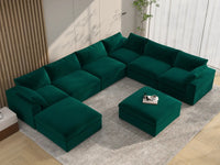 Deluxe Cloud 6-Seater Sofa Set in Gem Green Velvet | 8-Piece (Includes 2 Ottomans), Living Room, Easy To Clean, Stylish Design