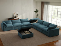 Deluxe Cloud 6-Seater Sofa Set in Light Blue Velvet | 8-Piece (Includes 2 Ottomans), Living Room, Easy To Clean, Modular Design