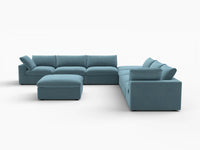 Deluxe Cloud 6-Seater Sofa Set in Light Blue Velvet | 8-Piece (Includes 2 Ottomans), Living Room, Easy To Clean, Modular Design