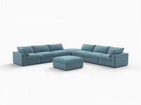 Deluxe Cloud 6-Seater Sofa Set in Light Blue Velvet | 8-Piece (Includes 2 Ottomans), Living Room, Easy To Clean, Modular Design