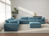 Deluxe Cloud 6-Seater Sofa Set in Light Blue Velvet | 8-Piece (Includes 2 Ottomans), Living Room, Easy To Clean, Modular Design
