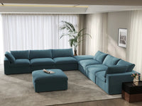 Deluxe Cloud 6-Seater Sofa Set in Light Blue Velvet | 8-Piece (Includes 2 Ottomans), Living Room, Easy To Clean, Modular Design