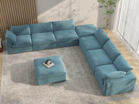 Deluxe Cloud 6-Seater Sofa Set in Light Blue Velvet | 8-Piece (Includes 2 Ottomans), Living Room, Easy To Clean, Modular Design