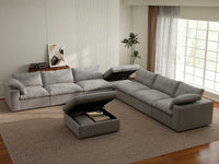 Deluxe Premium Cloud Sectional Sofa Covers | Light Grey Cotton and Linen Sofa Cover for 6-Seater with 2-Ottomans