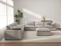 Deluxe Cloud 6-Seater Sofa Set in Light-Grey Cotton And Linen | 8-Piece (Includes 2 Ottomans), Living Room, Easy To Clean, Modern Style