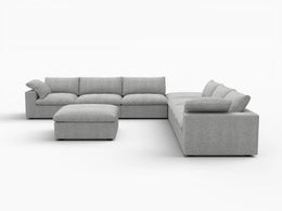 Deluxe Premium Cloud Sectional Sofa Covers | Light Grey Cotton and Linen Sofa Cover for 6-Seater with 2-Ottomans