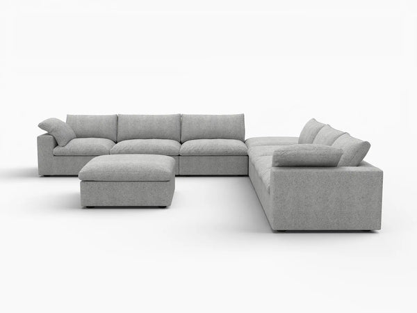 Deluxe Premium Cloud Sectional Sofa Covers | Light Grey Cotton and Linen Sofa Cover for 6-Seater with 2-Ottomans