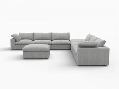 Deluxe Premium Cloud Sectional Sofa Covers | Light Grey Cotton and Linen Sofa Cover for 6-Seater with 2-Ottomans