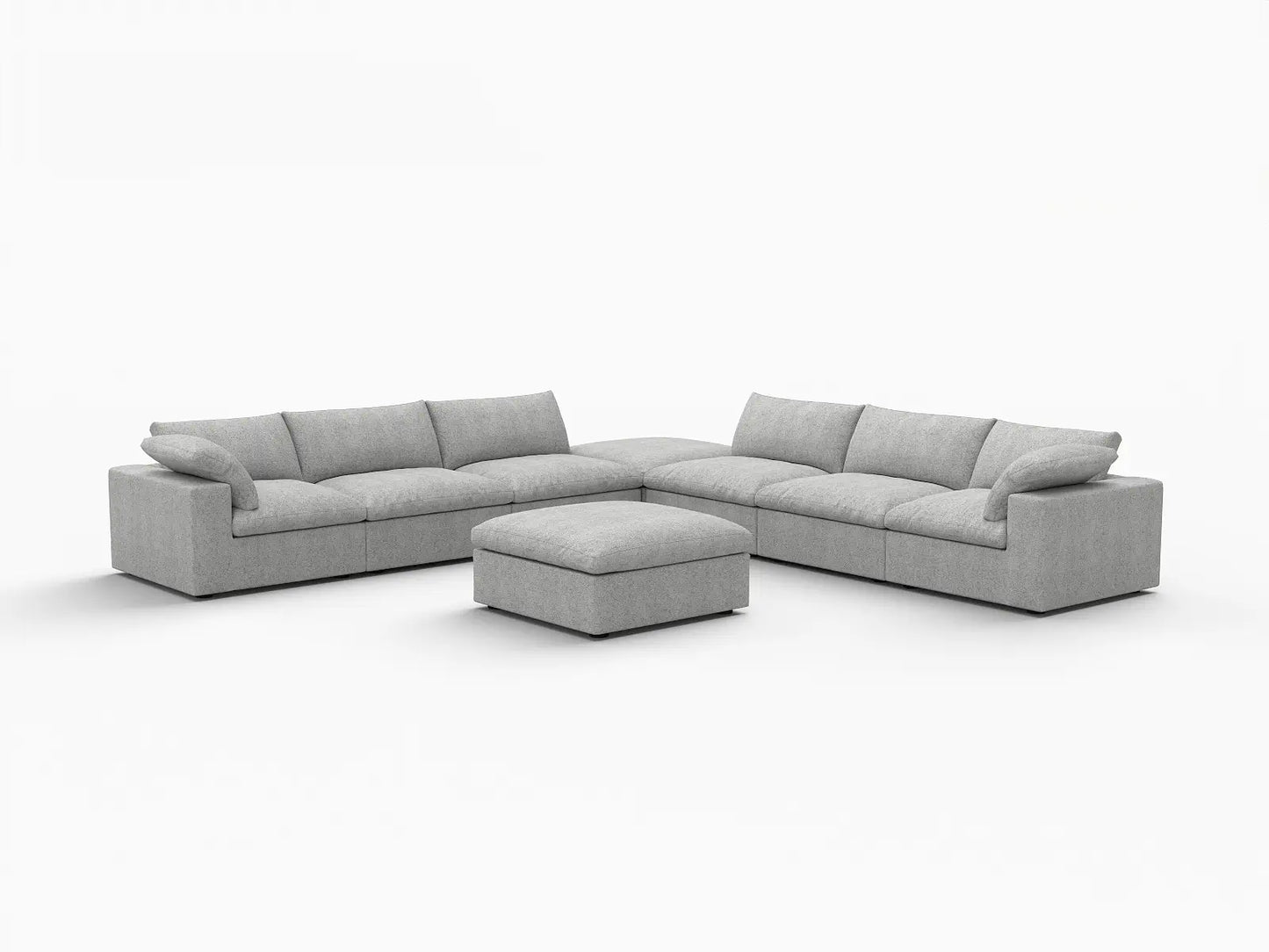 Deluxe Premium Cloud Sectional Sofa Covers | Light Grey Cotton and Linen Sofa Cover for 6-Seater with 2-Ottomans