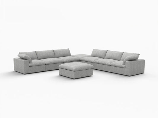 Deluxe Premium Cloud Sectional Sofa Covers | Light Grey Cotton and Linen Sofa Cover for 6-Seater with 2-Ottomans