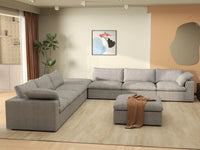 Deluxe Premium Cloud Sectional Sofa Covers | Light Grey Cotton and Linen Sofa Cover for 6-Seater with 2-Ottomans