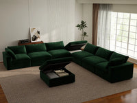 Deluxe Cloud 6-Seater Sofa Set in Olive Green Velvet | 8-Piece (Includes 2 Ottomans), Living Room, Easy To Clean, Stylish Design