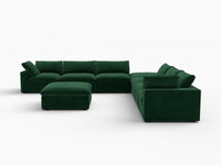 Deluxe Cloud 6-Seater Sofa Set in Olive Green Velvet | 8-Piece (Includes 2 Ottomans), Living Room, Easy To Clean, Stylish Design