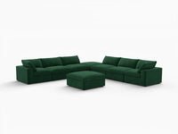 Deluxe Cloud 6-Seater Sofa Set in Olive Green Velvet | 8-Piece (Includes 2 Ottomans), Living Room, Easy To Clean, Stylish Design