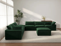 Deluxe Cloud 6-Seater Sofa Set in Olive Green Velvet | 8-Piece (Includes 2 Ottomans), Living Room, Easy To Clean, Stylish Design