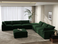 Deluxe Cloud 6-Seater Sofa Set in Olive Green Velvet | 8-Piece (Includes 2 Ottomans), Living Room, Easy To Clean, Stylish Design