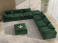 Deluxe Cloud 6-Seater Sofa Set in Olive Green Velvet | 8-Piece (Includes 2 Ottomans), Living Room, Easy To Clean, Stylish Design