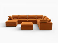 Deluxe Cloud 6-Seater Sofa Set in Terracotta Velvet | 8-Piece (Includes 2 Ottomans), Living Room, Easy To Clean, Open Space