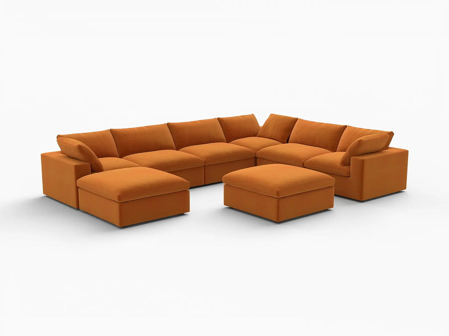 Deluxe Cloud 6-Seater Sofa Set in Terracotta Velvet | 8-Piece (Includes 2 Ottomans), Living Room, Easy To Clean, Open Space
