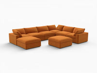 Deluxe Cloud 6-Seater Sofa Set in Terracotta Velvet | 8-Piece (Includes 2 Ottomans), Living Room, Easy To Clean, Open Space