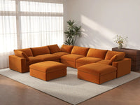 Deluxe Cloud 6-Seater Sofa Set in Terracotta Velvet | 8-Piece (Includes 2 Ottomans), Living Room, Easy To Clean, Open Space