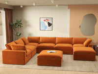 Deluxe Cloud 6-Seater Sofa Set in Terracotta Velvet | 8-Piece (Includes 2 Ottomans), Living Room, Easy To Clean, Open Space