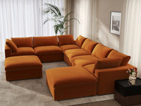 Deluxe Cloud 6-Seater Sofa Set in Terracotta Velvet | 8-Piece (Includes 2 Ottomans), Living Room, Easy To Clean, Open Space