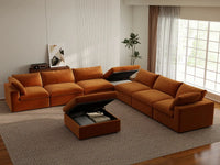 Deluxe Cloud 6-Seater Terracotta Sofa Set | 8-Piece (Includes 2 Ottomans), Velvet Fabric, Living Room, Washable Cushion Covers
