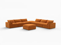 Deluxe Cloud 6-Seater Terracotta Sofa Set | 8-Piece (Includes 2 Ottomans), Velvet Fabric, Living Room, Washable Cushion Covers