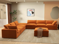 Deluxe Cloud 6-Seater Terracotta Sofa Set | 8-Piece (Includes 2 Ottomans), Velvet Fabric, Living Room, Washable Cushion Covers