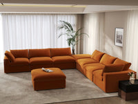 Deluxe Cloud 6-Seater Terracotta Sofa Set | 8-Piece (Includes 2 Ottomans), Velvet Fabric, Living Room, Washable Cushion Covers