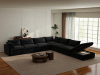 Deluxe Premium Cloud Sectional Sofa Covers | Black Cotton and Linen Sofa Cover for 6-Seater with 1-Ottoman