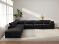 Deluxe Cloud 6-Seater V-Shaped Sectional in Black Cotton And Linen | 7-Piece (Includes 1 Ottoman), Living Room Seating, Easy To Clean, Modern Style