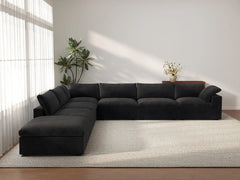 Deluxe Cloud 6-Seater V-Shaped Sectional in Black Cotton And Linen | 7-Piece (Includes 1 Ottoman), Living Room Seating, Easy To Clean, Modern Style