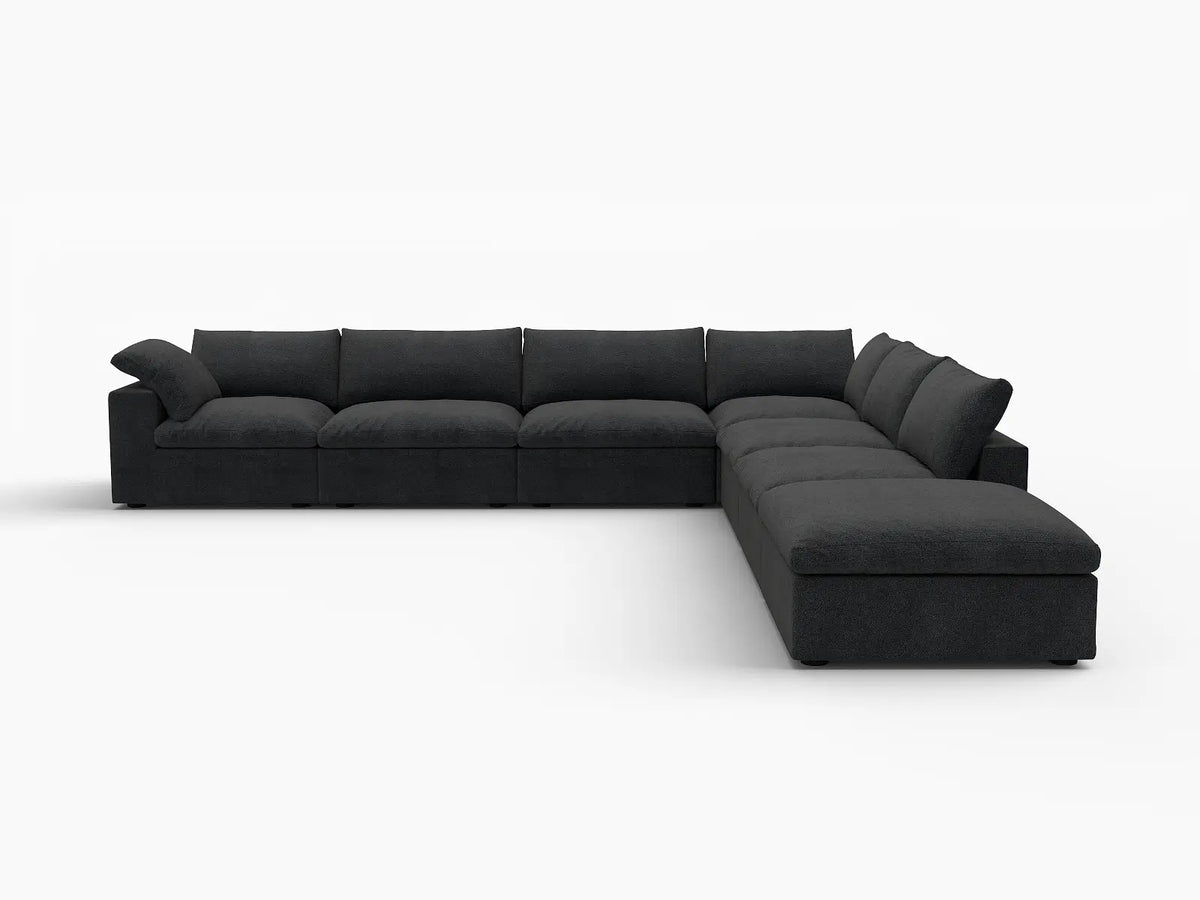 Deluxe Premium Cloud Sectional Sofa Covers | Black Cotton and Linen Sofa Cover for 6-Seater with 1-Ottoman