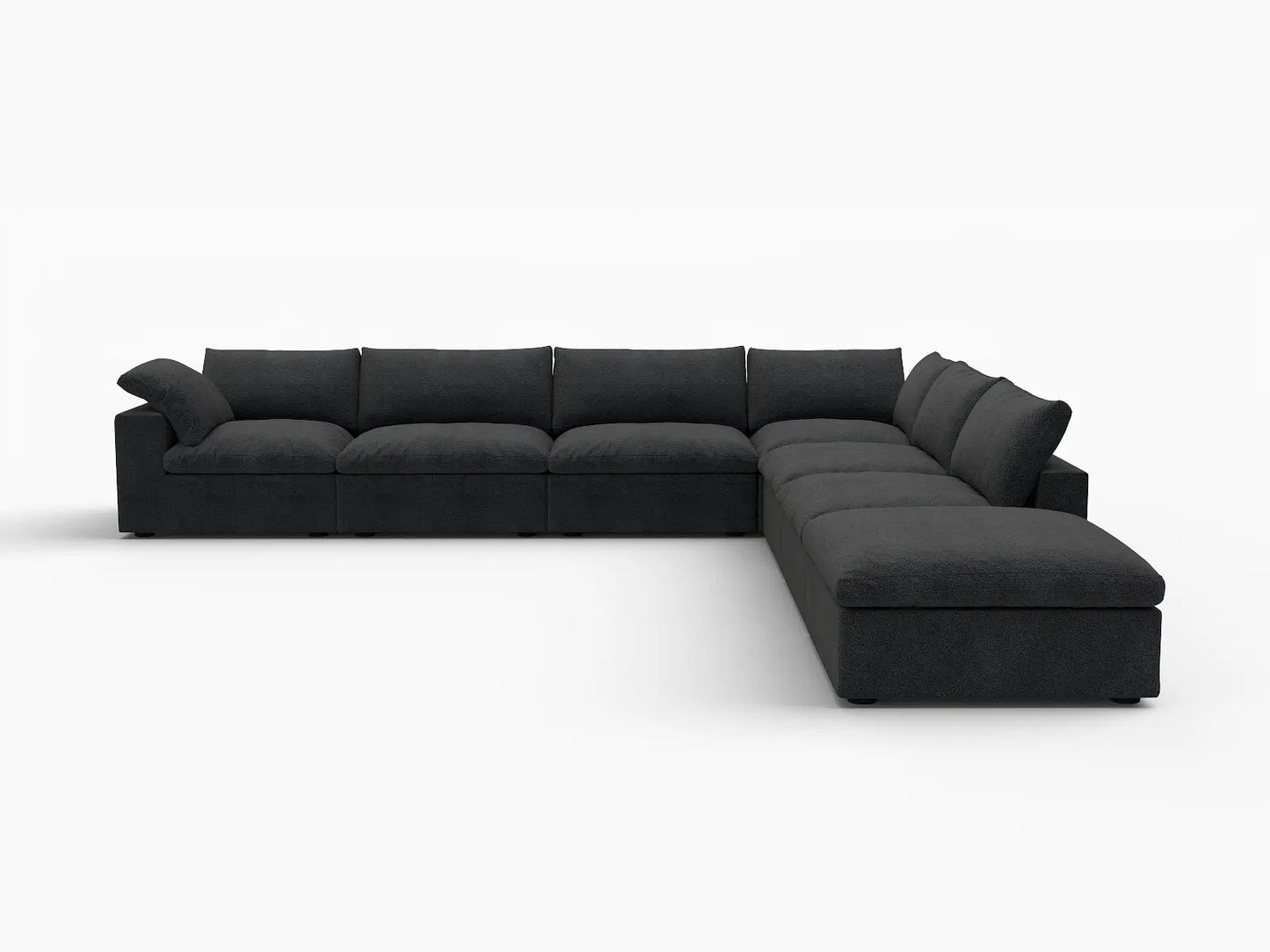 Deluxe Premium Cloud Sectional Sofa Covers | Black Cotton and Linen Sofa Cover for 6-Seater with 1-Ottoman