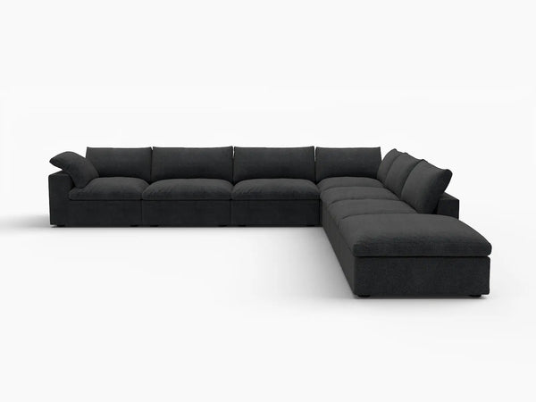 Deluxe Premium Cloud Sectional Sofa Covers | Black Cotton and Linen Sofa Cover for 6-Seater with 1-Ottoman
