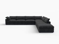Deluxe Premium Cloud Sectional Sofa Covers | Black Cotton and Linen Sofa Cover for 6-Seater with 1-Ottoman