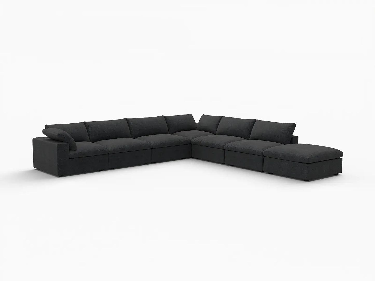 Deluxe Premium Cloud Sectional Sofa Covers | Black Cotton and Linen Sofa Cover for 6-Seater with 1-Ottoman