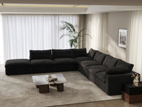Deluxe Premium Cloud Sectional Sofa Covers | Black Cotton and Linen Sofa Cover for 6-Seater with 1-Ottoman