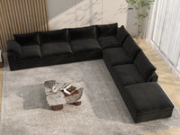 Deluxe Premium Cloud Sectional Sofa Covers | Black Cotton and Linen Sofa Cover for 6-Seater with 1-Ottoman