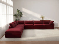 Deluxe Cloud 6-Seater V-Shaped Sectional in Claret Velvet | 7-Piece (Includes 1 Ottoman), Living Room Seating, Easy To Clean, Contemporary Style