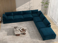 Deluxe Cloud 6-Seater V-Shaped Sectional in Dark Blue Velvet | 7-Piece (Includes 1 Ottoman), Living Room Seating, Easy To Clean, Modern Style