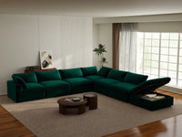 Deluxe Cloud 6-Seater V-Shaped Sectional in Gem Green Velvet | 7-Piece (Includes 1 Ottoman), Living Room Seating, Easy To Clean, Large Space