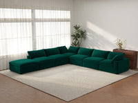Deluxe Cloud 6-Seater V-Shaped Sectional in Gem Green Velvet | 7-Piece (Includes 1 Ottoman), Living Room Seating, Easy To Clean, Large Space