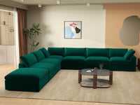 Deluxe Cloud 6-Seater V-Shaped Sectional in Gem Green Velvet | 7-Piece (Includes 1 Ottoman), Living Room Seating, Easy To Clean, Large Space