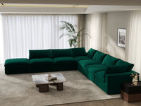 Deluxe Cloud 6-Seater V-Shaped Sectional in Gem Green Velvet | 7-Piece (Includes 1 Ottoman), Living Room Seating, Easy To Clean, Large Space