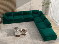 Deluxe Cloud 6-Seater V-Shaped Sectional in Gem Green Velvet | 7-Piece (Includes 1 Ottoman), Living Room Seating, Easy To Clean, Large Space