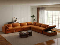 Deluxe Cloud 6-Seater V-Shaped Sectional in Terracotta Velvet | 7-Piece (Includes 1 Ottoman), Living Room Seating, Easy To Clean, Modular Design