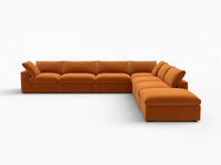 Deluxe Cloud 6-Seater V-Shaped Sectional in Terracotta Velvet | 7-Piece (Includes 1 Ottoman), Living Room Seating, Easy To Clean, Modular Design